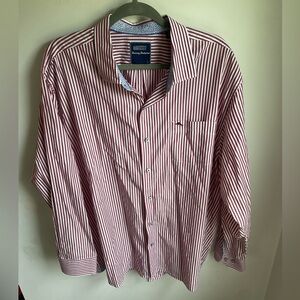 Tommy Bahama 100% Cotton Red and White Striped Button Down Business Shirt XXL